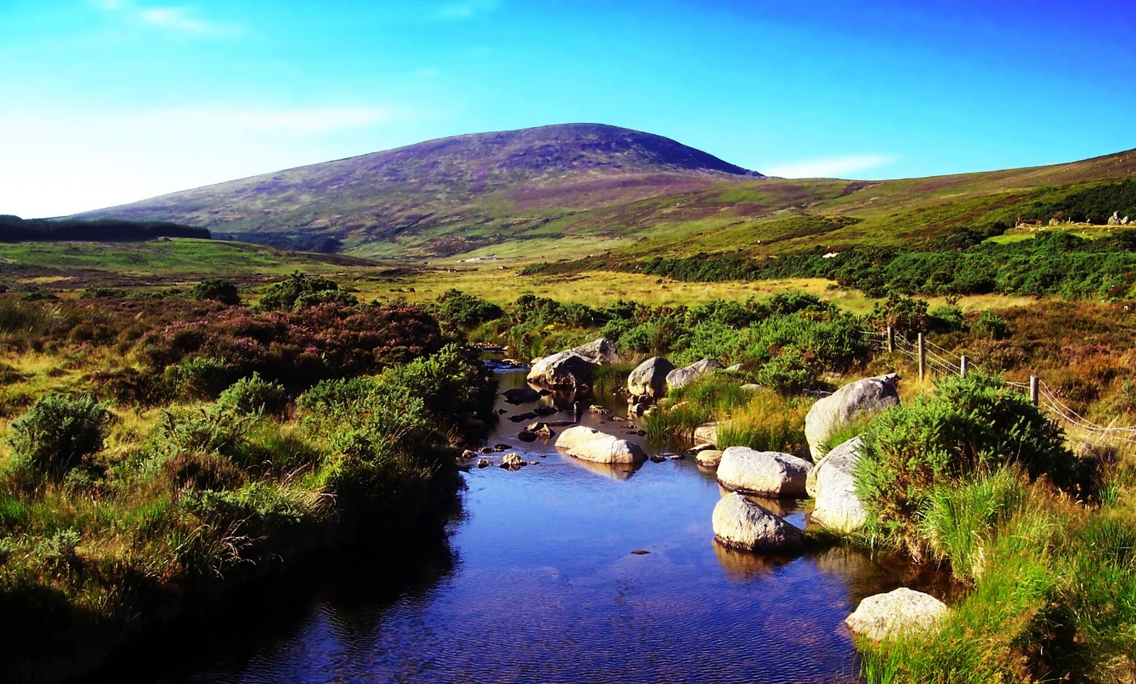 A stream and open upland landscape in Wicklow